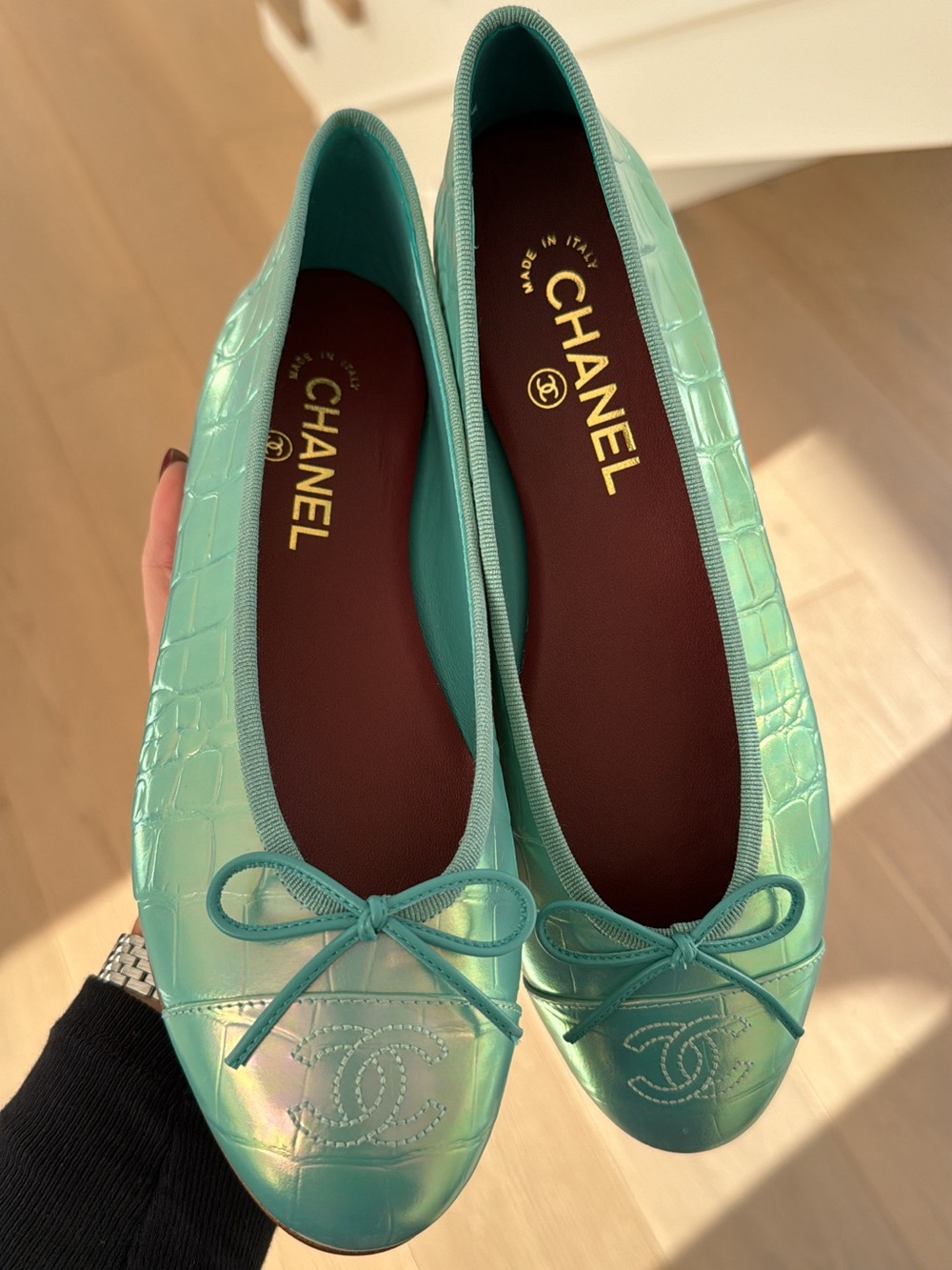 Chanel iridescent croc ballerinas